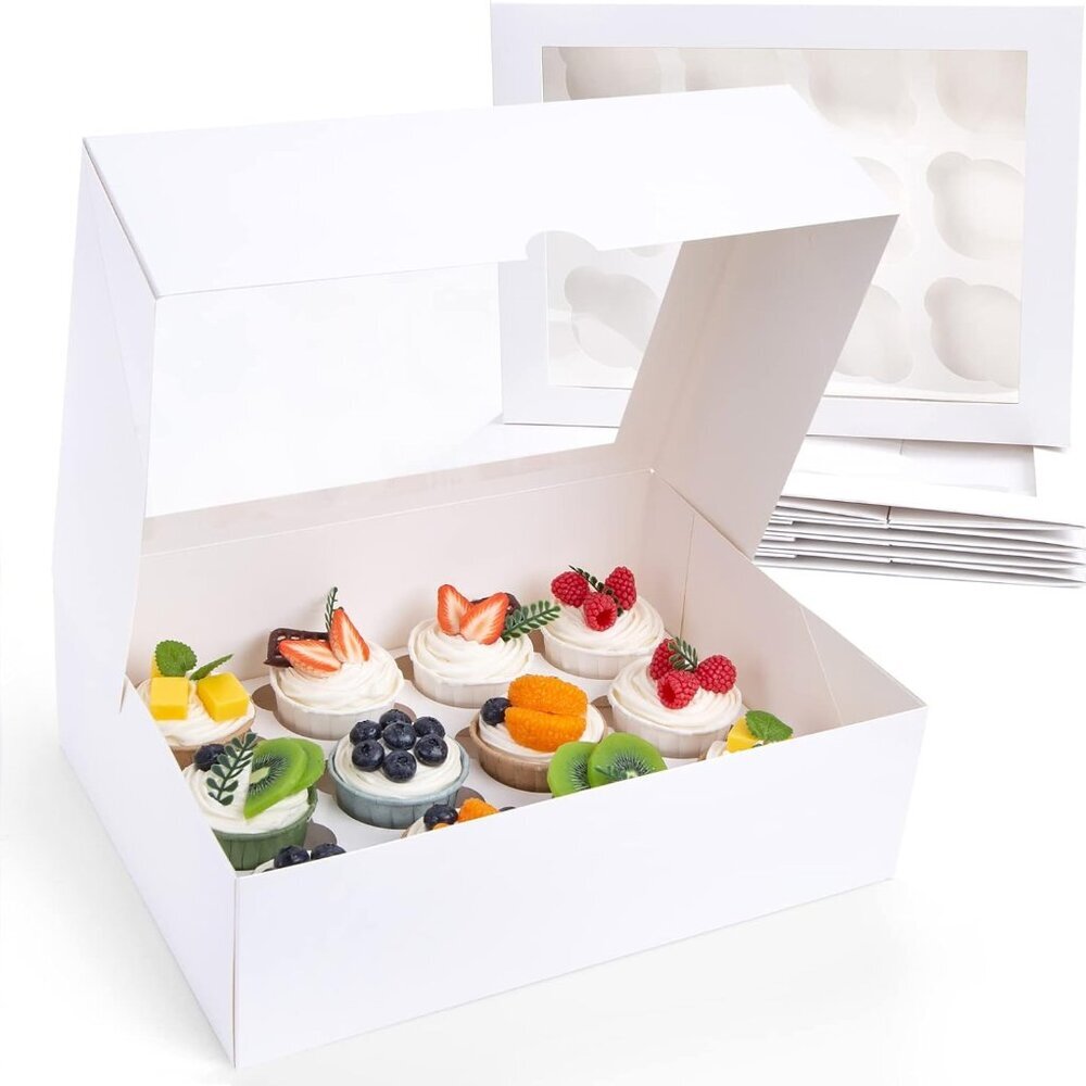 12 Count Cupcake Boxes, 6PCS Cupcake Container with Window Boxes Holding 72 Past